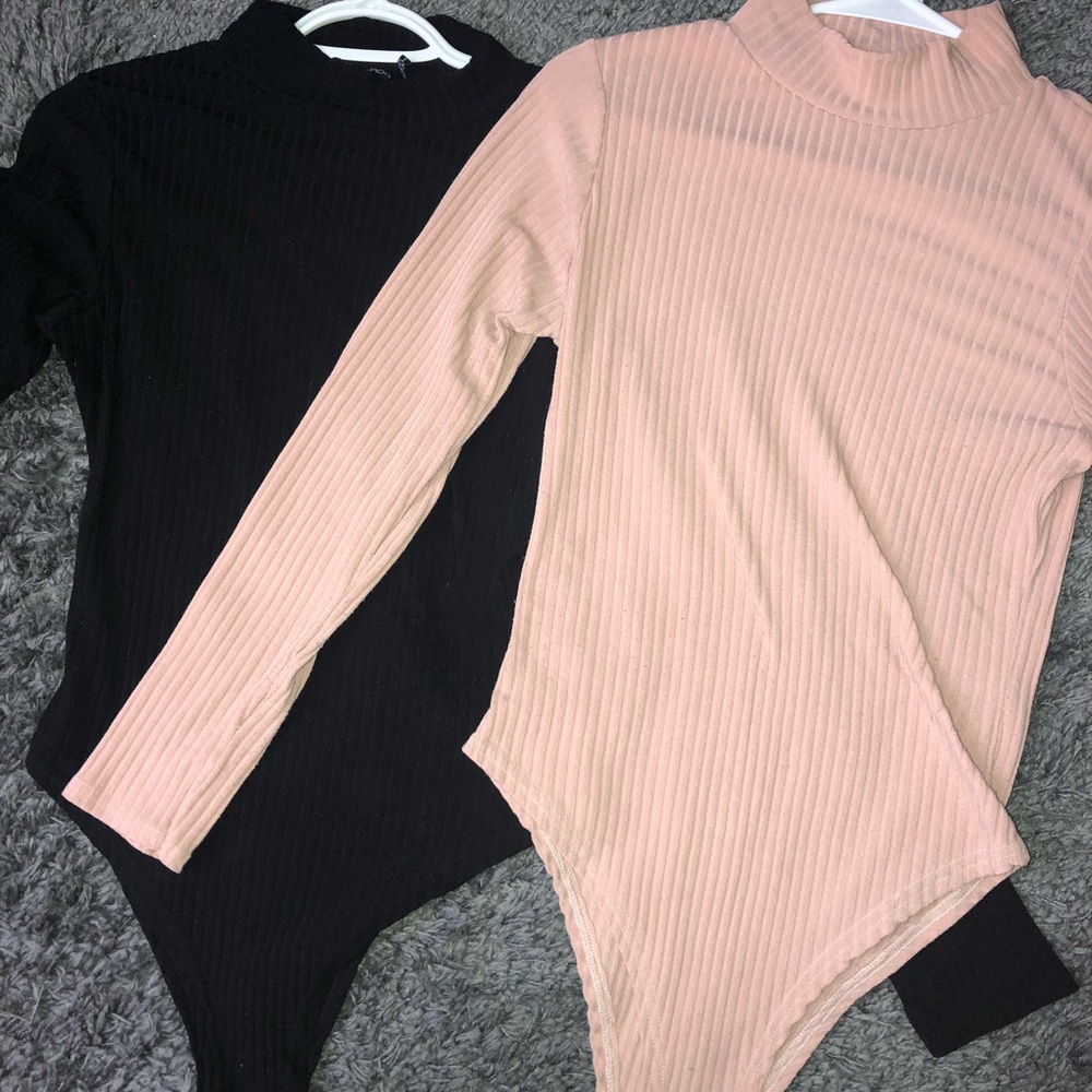 BUNDLE - (2)  Mock-neck Ribbed Bodysuits